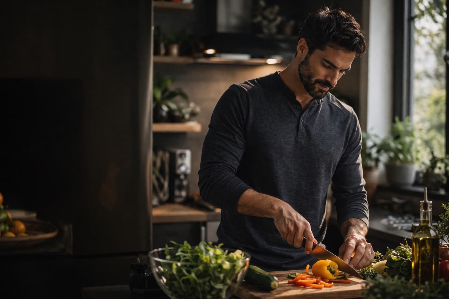 Woman hiking on a mountain trail at golden hour