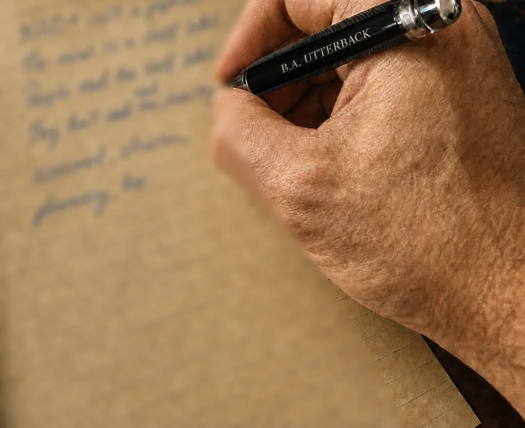 A hand writing a letter in cursive