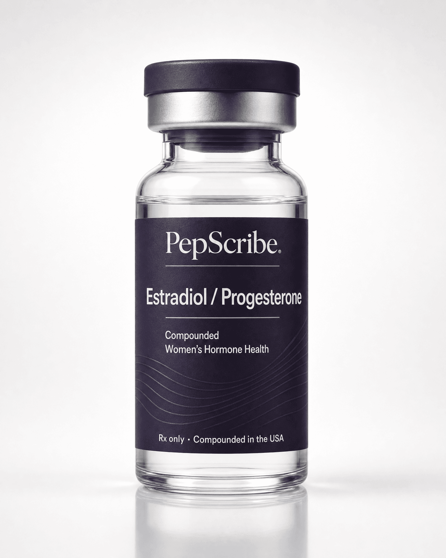 PepScribe-branded vial of compounded bioidentical estradiol and progesterone hormone therapy