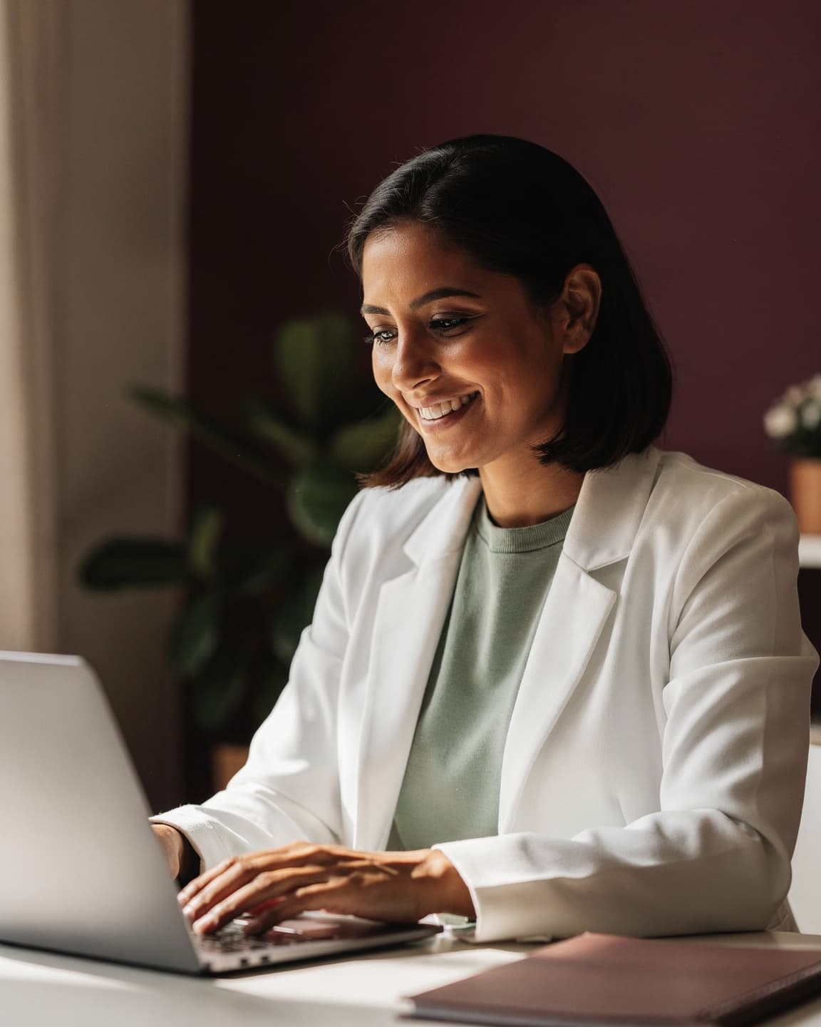 A US-licensed clinician on a video consult at a laptop